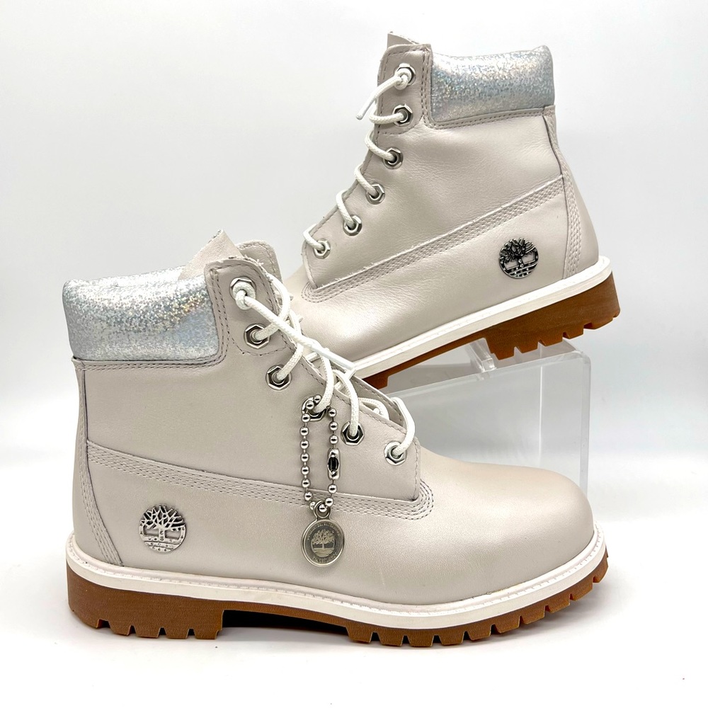 Timberland Women’s 6” Premium Waterproof Boots 6.5 White Leather Lug Sole New